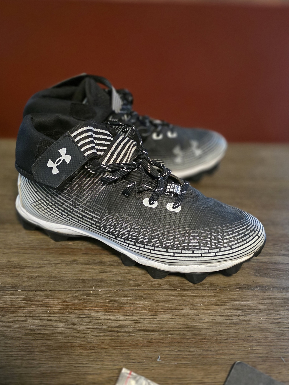 Under Armour Black and White Boys' High-Top Turf Sneakers